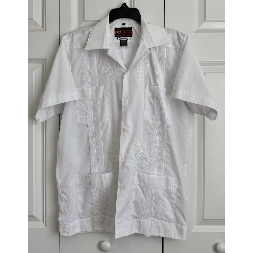 GUAYABERA YUCATECA PRINCETON MEN'S SIZE M/38 WHITE SHORT SLEEVE EMBROIDERED
